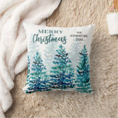メリークリスマスモダンの水彩林の木 クッション (ブランケット)