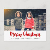 メリークリスマスモダンの赤と白の写真 ポストカード (正面)