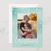 メリークリスマスモダンの雪の冬のグリーンフォト シーズンポストカード (正面/裏面)