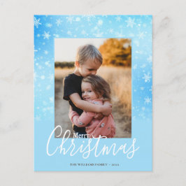 メリークリスマスモダンの雪の冬の青い写真 シーズンポストカード
