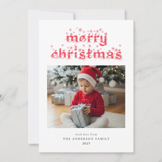 メリークリスマスモダンの雪の台本の写真 シーズンカード (正面)
