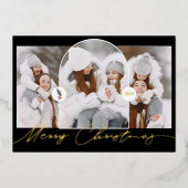 メリークリスマスモダンアーチ3枚の写真ブラックスクリプト 箔シーズンカード (正面)