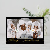 メリークリスマスモダンアーチ3枚の写真ブラックスクリプト 箔シーズンカード (立ち正面)