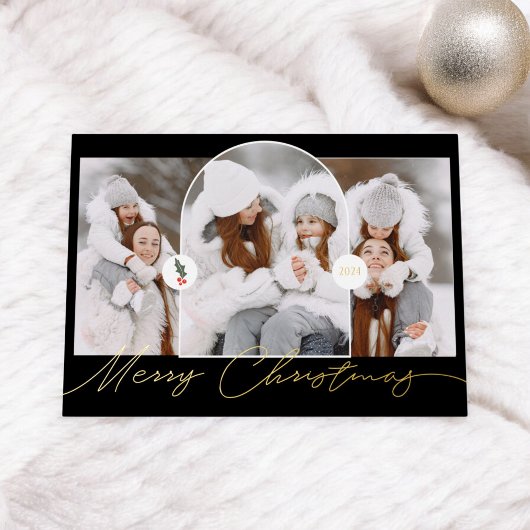 メリークリスマスモダンアーチ3枚の写真ブラックスクリプト 箔シーズンカード
