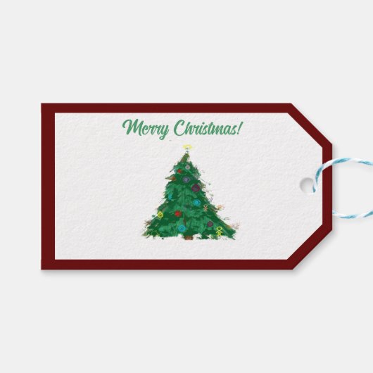 メリークリスマスモダンアートかわいい小さな木 ギフトタグ (正面(横))