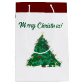 メリークリスマスモダンアートかわいい小さな木 ミディアムペーパーバッグ (正面)