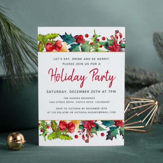 メリークリスマスモダンウォーターカラーホリデーパーティー 招待状