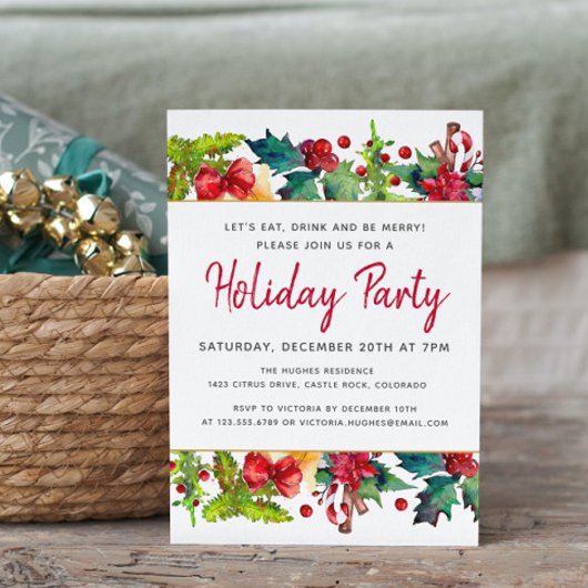 メリークリスマスモダンウォーターカラーホリデーパーティー 招待状