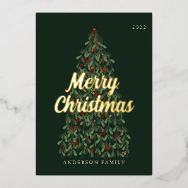 メリークリスマスモダンエレガントの木 箔シーズンカード