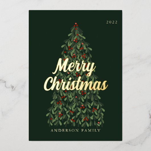 メリークリスマスモダンエレガントの木 箔シーズンカード (正面)