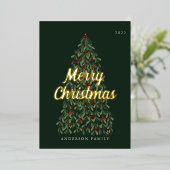 メリークリスマスモダンエレガントの木 箔シーズンカード (立ち正面)