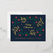 メリークリスマスモダンクリスマスホリーベリー 箔シーズンポストカード (正面/裏面)