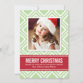 メリークリスマスモダングリーンと赤イカットの写真 シーズンカード (正面)