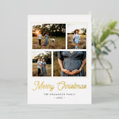 メリークリスマスモダングリーンスクリプト4写真金ゴールド 箔シーズンカード (立ち正面)