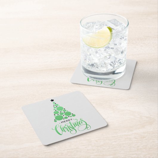 メリークリスマスモダングリーンツリーホリデー スクエアペーパーコースター (インサイチュ)