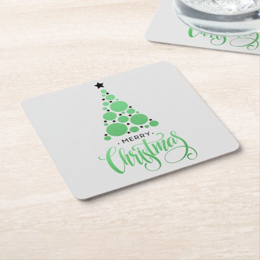 メリークリスマスモダングリーンツリーホリデー スクエアペーパーコースター (アングル)