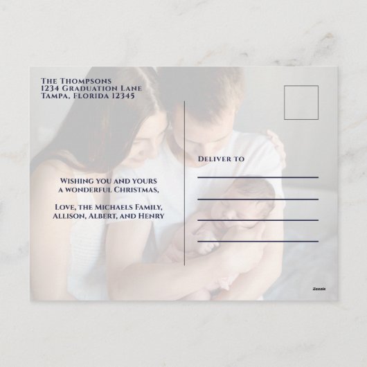 メリークリスマスモダンサンタかわいいタイポグラフィ写真 シーズンポストカード (裏面)