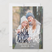 メリークリスマスモダンシルバースクリプト写真コラージュ シーズンカード (正面)