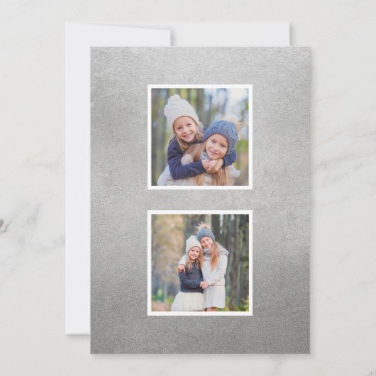 メリークリスマスモダンシルバースクリプト写真コラージュ シーズンカード (裏面)