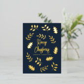 メリークリスマスモダンシンプルの葉植物学 箔シーズンポストカード (立ち正面)