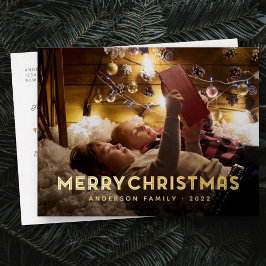 メリークリスマスモダンシンプルタイポグラフィ 箔シーズンポストカード