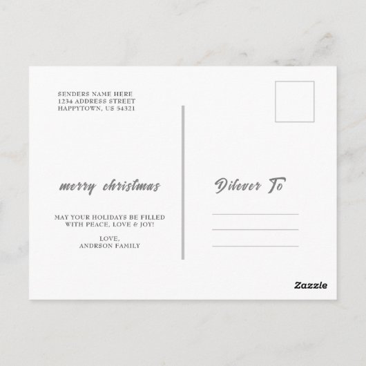 メリークリスマスモダンシンプルフォトホリデー ポストカード (裏面)