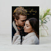 メリークリスマスモダンスクリプト箔ホリデーカード 箔シーズンカード (立ち正面)