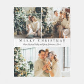 メリークリスマスモダンスクリプト3枚の写真コラージュ フリースブランケット (正面)
