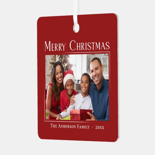 メリークリスマスモダンスタイルエレガント家族の写真 メタルオーナメント (正面左)