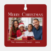 メリークリスマスモダンスタイルエレガント家族の写真 メタルオーナメント (正面)