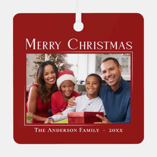 メリークリスマスモダンスタイルエレガント家族の写真 メタルオーナメント (正面)
