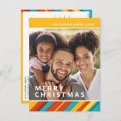 メリークリスマスモダンストライプフォトホリデー シーズンポストカード (正面/裏面)