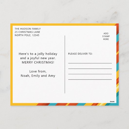 メリークリスマスモダンストライプフォトホリデー シーズンポストカード (裏面)