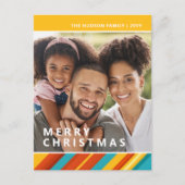 メリークリスマスモダンストライプフォトホリデー シーズンポストカード (正面)