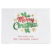 メリークリスマスモダンタイポグラフィフェスティバルファミリー ラージペーパーバッグ (正面)