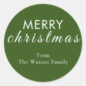 メリークリスマスモダンタイポグラフィラウンドステッカー ラウンドシール (正面)