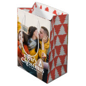 メリークリスマスモダンタイポグラフィヴィンテージ1写真 ミディアムペーパーバッグ (裏面アングル)