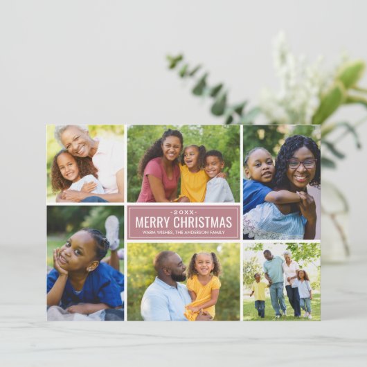 メリークリスマスモダンダスティバラ写真コラージュ シーズンカード (スタンド正面)