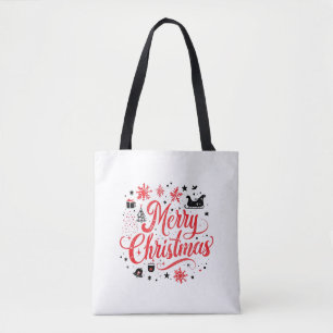 メリークリスマスモダンデザイン   赤と白 トートバッグ