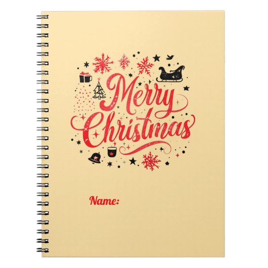 メリークリスマスモダンデザイン | 赤と白 ノートブック (正面)