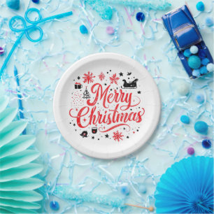 メリークリスマスモダンデザイン 赤と白 ペーパープレート