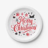 メリークリスマスモダンデザイン | 赤と白 ペーパープレート (正面)