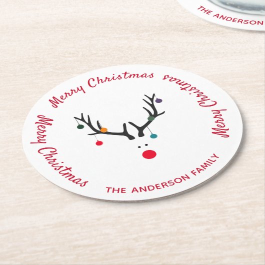 メリークリスマスモダントナおもしろいカイ白 ラウンドペーパーコースター (アングル)