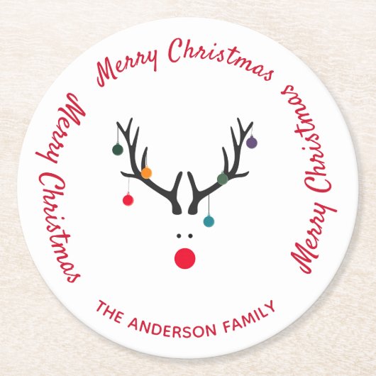 メリークリスマスモダントナおもしろいカイ白 ラウンドペーパーコースター (正面)