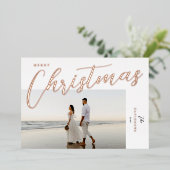 メリークリスマスモダンバラ金ゴールドスクリプト写真 箔シーズンカード (立ち正面)