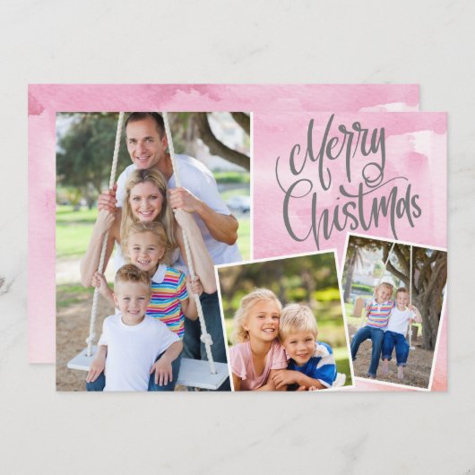 メリークリスマスモダンピンクの水の色3枚の写真 (正面/裏面)