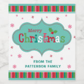 メリークリスマスモダンフェスティバルカラフル名 ワインラベル (シングルラベル)