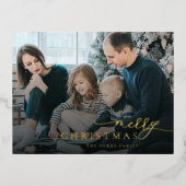 メリークリスマスモダンフォトスクリプエレガントト 箔シーズンポストカード (正面)