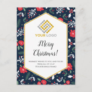 メリークリスマスモダンフラワーズロゴビジネスはがき ポストカード