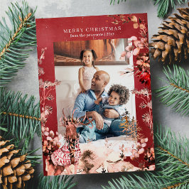 メリークリスマスモダンフローラとトナカイ写真 シーズンカード